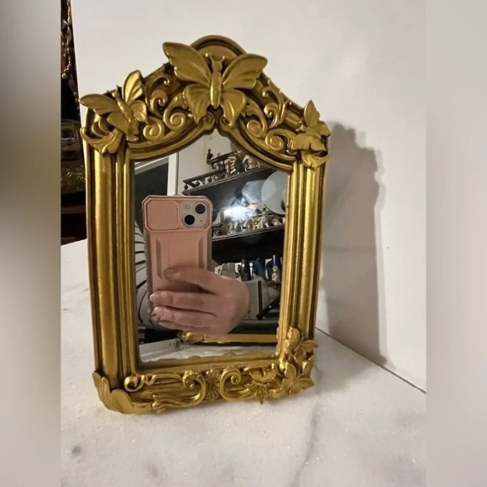 Table top mirror gold ornate frame with butterfly